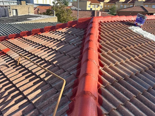 Caballete del tejado impermeabilizado en rojo